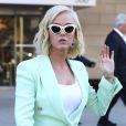 Katy Perry à la sortie du tribunal où elle doit répondre d'accusations de plagiat, portée par Markus Gray (aka Flame) pour sa chanson "Dark Horse" à Los Angeles, le 18 juillet 2019.