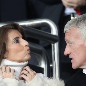 Didier Deschamps et sa femme Claude dans les tribunes du parc des Princes lors du match de 8ème de finale retour de Ligue des champions opposant le Paris Saint-Germain à Manchester Unted à Paris, France, le 6 mars 2019. Manchester a gagné 3-1 (cumul des scores 3-3). © Cyril Moreau/Bestimage