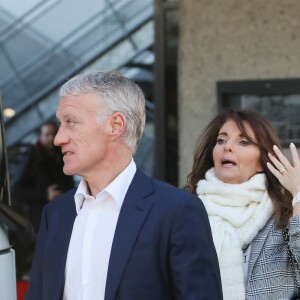 Didier Deschamps et sa femme Claude - Les people quittent leur hôtel afin de participer à l'enregistrement du nouveau spectacle des Enfoirés à Bordeaux le 28 janvier 2019.