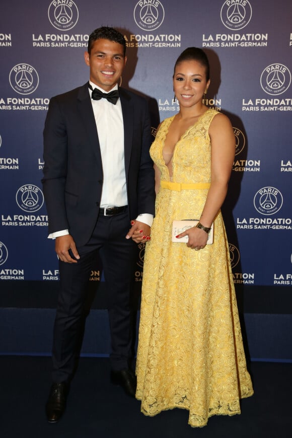 Exclusif - Thiago Silva et sa femme Isabele - Dîner de gala au profit de la Fondation PSG au Parc des Princes à Paris le 16 mai 2017. © Rachid Bellak/Bestimage