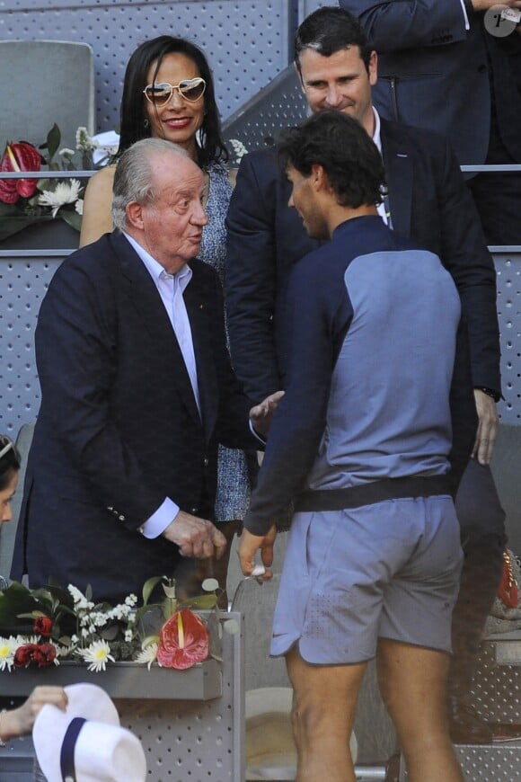 Rafael Nadal - Le roi Juan Carlos, la princesse Elena et sa fille Victoria Frederica dans les tribunes de l'open de tennis de Madrid le 3 mai 2016.