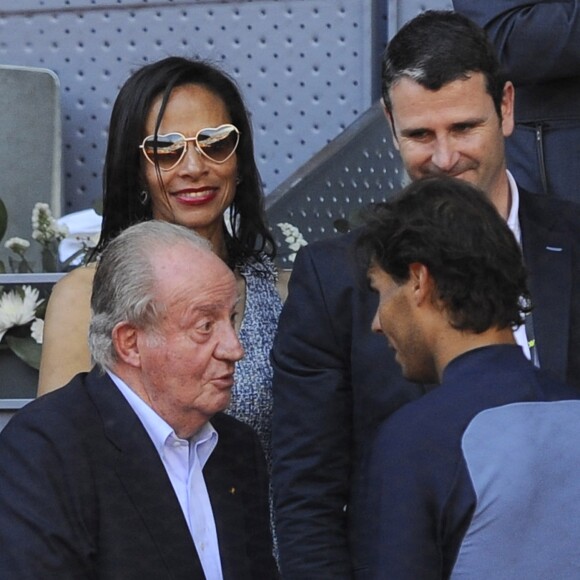 Rafael Nadal - Le roi Juan Carlos, la princesse Elena et sa fille Victoria Frederica dans les tribunes de l'open de tennis de Madrid le 3 mai 2016.