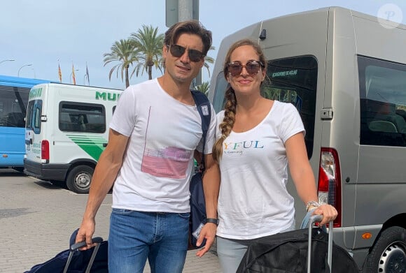 David Ferrer et sa femme Marta Tornel - Des personnalités arrivent pour le mariage de Rafael Nadal à Majorque le 18 octobre 2019.