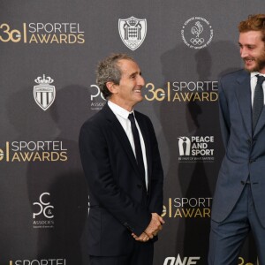 Alain Prost, récompensé pour l'ensemble de sa carrière, Prix de la légende 2019, Pierre Casiraghi et Didier Deschamps durant la soirée des Sportel Awards 2019 au Grimaldi Forum à Monaco le 22 octobre 2019. © Bruno Bebert/Bestimage