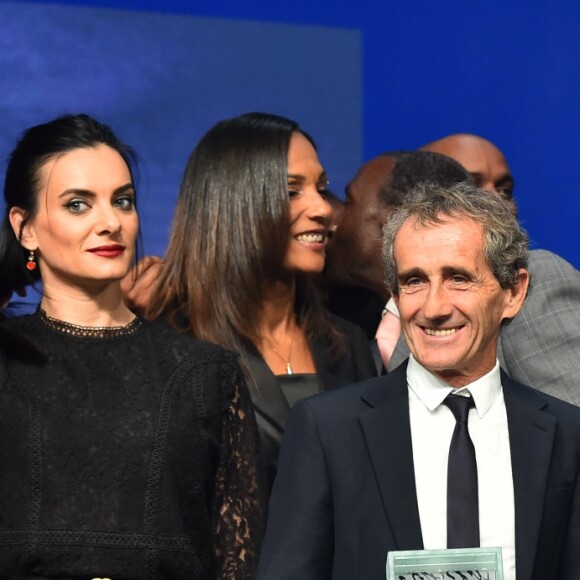 Didier Deschamps, Yelena Isinbayeva, Alain Prost, récompensé pour l'ensemble de sa carrière, Prix de la légende 2019, et Mika Hakkinen durant la soirée des Sportel Awards 2019 au Grimaldi Forum à Monaco le 22 octobre 2019. © Bruno Bebert/Bestimage