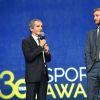 Alain Prost, récompensé pour l'ensemble de sa carrière, Prix de la légende 2019, et Pierre Casiraghi durant la soirée des Sportel Awards 2019 au Grimaldi Forum à Monaco le 22 octobre 2019. © Bruno Bebert/Bestimage