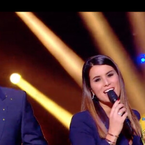 Camille Combal, Karine Ferri et M. Pokora dans l'émission "Danse avec les stars 10". TF1. Le 26 octobre 2019.