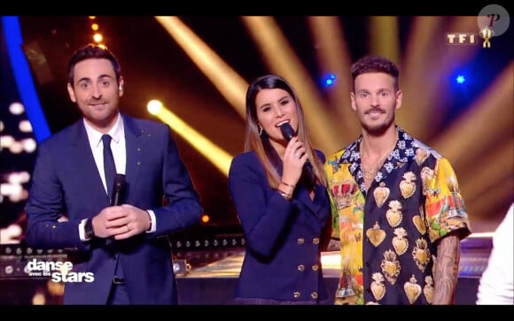 Camille Combal, Karine Ferri et M. Pokora dans l'émission "Danse avec les stars 10". TF1. Le 26 octobre 2019.