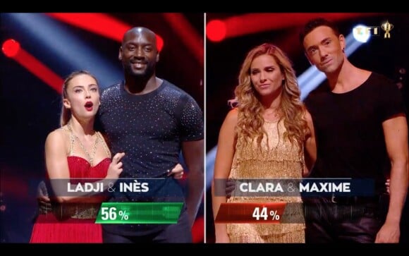 <p>Clara Morgane et Maxime Dereymez sont éliminés de l'émission "Danse avec les stars 10". TF1. Le 26 octobre 2019.</p>