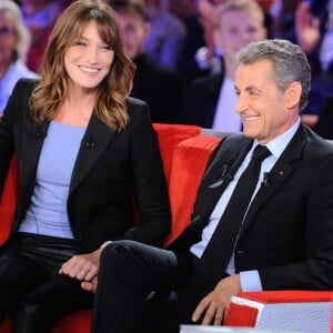 Exclusif - Carla Bruni-Sarkozy et Nicolas Sarkozy - Enregistrement de l'émission "Vivement Dimanche" à Paris le 30 septembre 2019. Diffusion le 06/10/2019 sur France 2 . © Guillaume Gaffiot/Bestimage