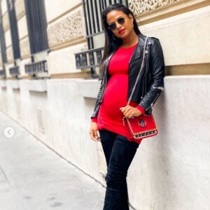 Christina Milian, enceinte de son deuxième enfant, le premier avec M. Pokopra, pose dans les rues de Paris le 24 octobre 2019.