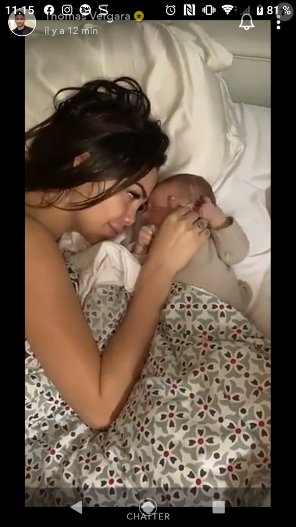 Nabilla Benattia et Thomas Vergara dévoilent en partie le visage de son fils Milann sur Snapchat, le 25 octobre 2019