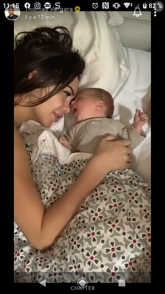 Nabilla Benattia et Thomas Vergara dévoilent en partie le visage de son fils Milann sur Snapchat, le 25 octobre 2019