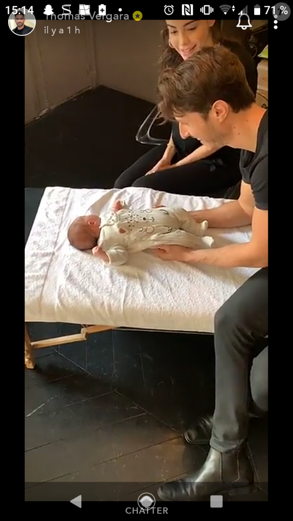 Nabilla Benattia avec son fils Milann et un osthéo, sur Snapchat, le 24 octobre 2019