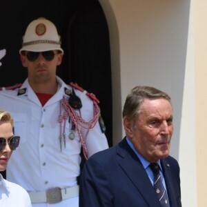 La princesse Charlène de Monaco avec Michel Boéri, président de l'ACM lors du concours Elégance et Automobile à Monte-Carlo 2019 sur la place du palais à Monaco, le 30 juin 2019. © Bruno Bebert/Bestimage