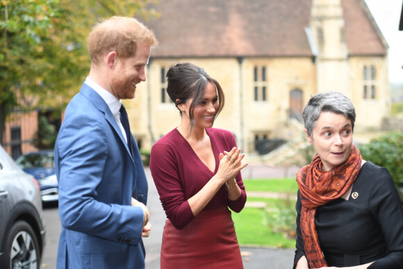 Le prince Harry et Meghan Markle, duchesse de Sussex, participent à une réunion sur l'égalité des genres avec les membres du Queen's Commonwealth Trust (dont elle est vice-présidente) et du sommet One Young World au château de Windsor, le 25 octobre 2019.