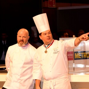 Le chef Philippe Etchebest et le chef Christophe Muller lors de la finale du concours de gastronomie le Bocuse d'Or 2019 au parc des expositions Eurexpo à Chassieu, Lyon, France, le 30 janvier 2019. © Romain Doucelin/Bestimage