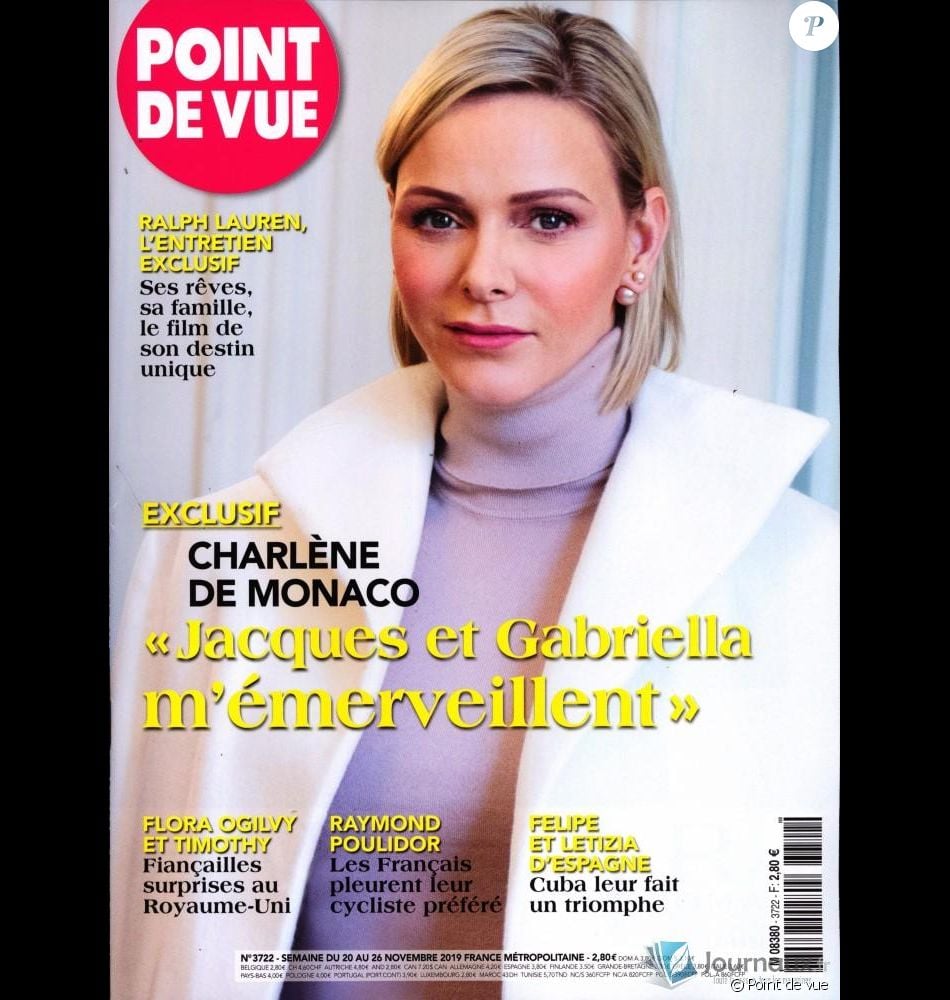 Charlene de Monaco dans le magazine &quot;Point de vue&quot;, en kiosque le 20 novembre 2019.