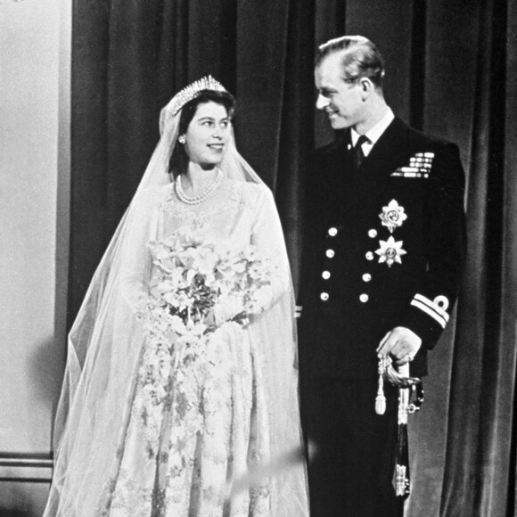 Mariage d'Elizabeth et Philip au palais de Buckingham, en 1947.