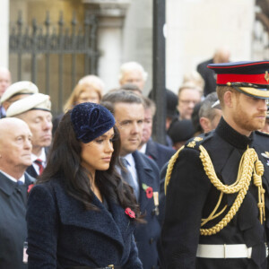 Le prince Harry, duc de Sussex, et Meghan Markle, duchesse de Sussex, assistent au 'Remembrance Day', une cérémonie d'hommage à tous ceux qui sont battus pour la Grande-Bretagne, à Westminster Abbey, le 7 novembre 2019.