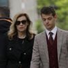 Valérie Trierweiler et son fils Léonard Trierweiler - Obsèques de Christophe Michel (mari de JL Romero) au crématorium du cimetière du Père Lachaise à Paris le 6 juin 2018.