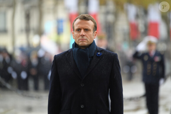 Emmanuel Macron - Cérémonie du 101ème anniversaire de l'Armistice à l'Arc de Triomphe à Paris le 11 novembre 2019. © Jacques Witt/Pool/Bestimage