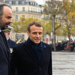 Edouard Philippe, Emmanuel Macron - Cérémonie du 101ème anniversaire de l'Armistice à l'Arc de Triomphe à Paris le 11 novembre 2019. © Jacques Witt/Pool/Bestimage