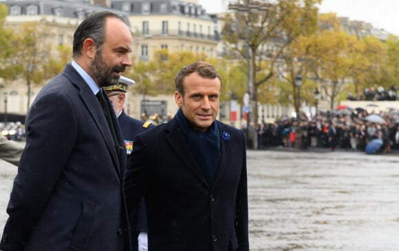 Edouard Philippe, Emmanuel Macron - Cérémonie du 101ème anniversaire de l'Armistice à l'Arc de Triomphe à Paris le 11 novembre 2019. © Jacques Witt/Pool/Bestimage