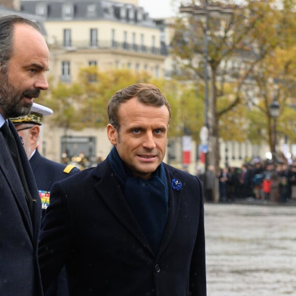 Edouard Philippe, Emmanuel Macron - Cérémonie du 101ème anniversaire de l'Armistice à l'Arc de Triomphe à Paris le 11 novembre 2019. © Jacques Witt/Pool/Bestimage