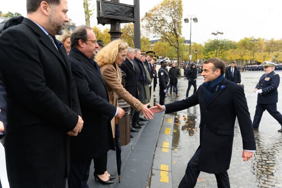 François Hollande, Nicole Belloubet, Emmanuel Macron - Cérémonie du 101ème anniversaire de l'Armistice à l'Arc de Triomphe à Paris le 11 novembre 2019. © Jacques Witt/Pool/Bestimage