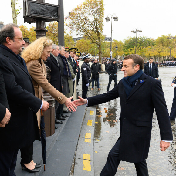 François Hollande, Nicole Belloubet, Emmanuel Macron - Cérémonie du 101ème anniversaire de l'Armistice à l'Arc de Triomphe à Paris le 11 novembre 2019. © Jacques Witt/Pool/Bestimage
