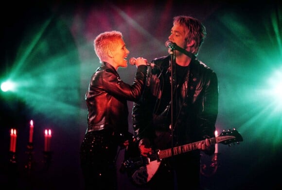 Marie Fredriksson et Per Gessle du groupe Roxette - Concert "Child Aid Gala", en Suède. Le 19 octobre 1999.