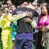 Le styliste Virgil Abloh et Kanye West s'embrassent à l'issue du défilé de mode homme printemps-été 2019 "Louis Vuitton" à Paris. Le 21 juin 2018 © Olivier Borde / Bestimage