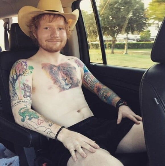 Ed Sheeran et son désastreux lion sur le torse. Capture Instagram. 