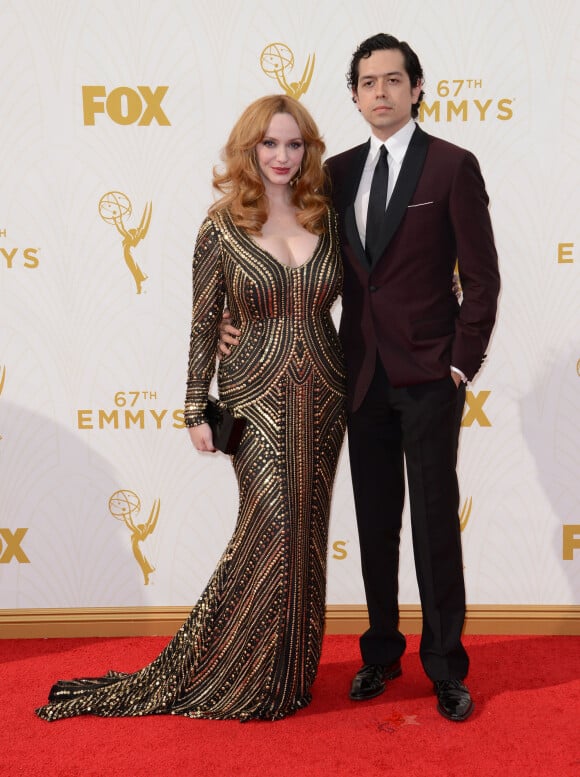 Christina Hendricks et son mari Geoffrey Arend aux 67e Emmy Awards à Los Angeles le 20 septembre 2015.