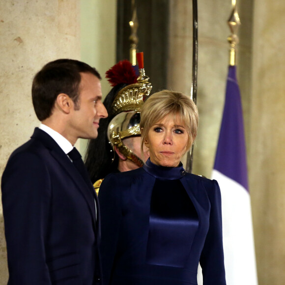 Le président de la République française Emmanuel Macron et sa femme la première dame Brigitte Macron (Trogneux) pour le dîner officiel en l'honneur du président de l'État d'Israël et sa femme la Première Dame au Palais de l'Elysée à Paris, France, le 23 janvier 2019. © Dominique Jacovides/Bestimage