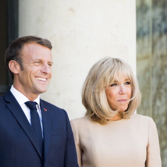 La première dame Brigitte Macron - Le président de la République française reçoit le premier ministre de la République Hellénique au palais de l'Elysée à Paris le 22 août 2019. © JB Autissier / Panoramic / Bestimage