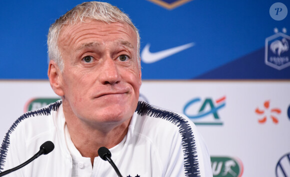 Didier Deschamps (sélectionneur de l'équipe de France) en conférence de presse à l'auditorium du Stade de France. Saint-Denis, le 13 octobre 2019.