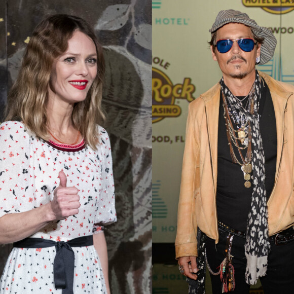 Vanessa Paradis lors du photocall du défilé Chanel Métiers d'Art 2019 / 2020 au Grand Palais à Paris le 4 décembre 2019 © Olivier Borde / Bestimage. Johnny Depp lors de l'ouverture du "Guitar Hotel" au "Seminole Hard Rock Hotel et Casino" à Hollywood en Floride, le 24 octobre 2019.