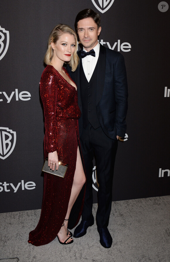 Topher Grace et sa femme Ashley Hinshaw à l'after party InStyle and Warner Bros lors de la 76ème cérémonie annuelle des Golden Globe Awards au Beverly Hilton Hotel à Los Angeles, Californie, Etats-Unis, le 6 janvier 2019.