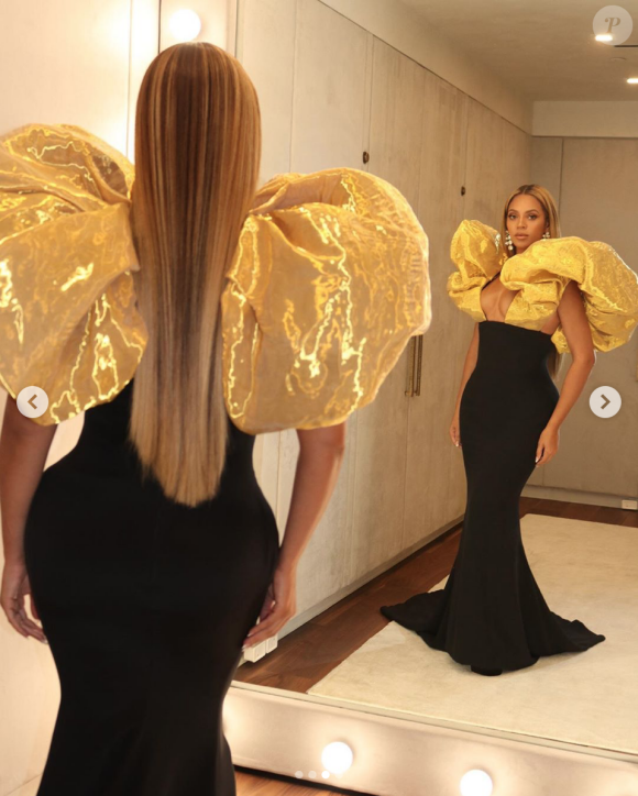 Beyoncé, habillée d'une robe Haute Couture Schiaparelli, assiste aux 77e Golden Globes à l'hôtel Beverly Hilton. Beverly Hills, Los Angeles, le 5 janvier 2020.