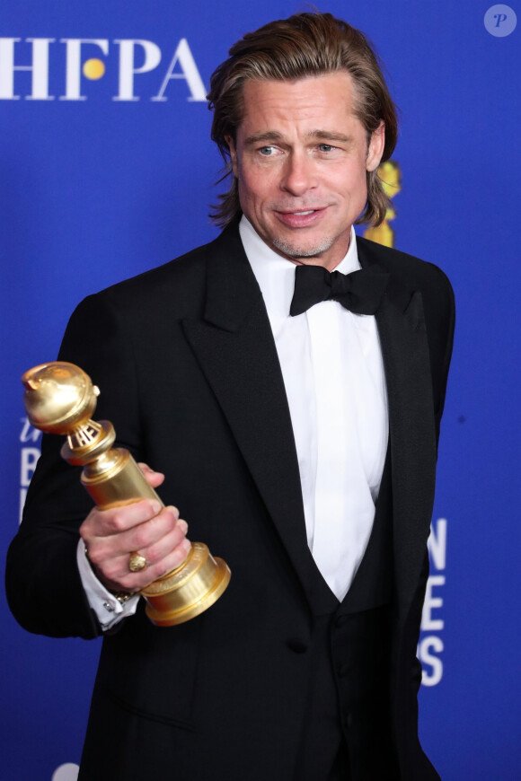 Brad Pitt lors de la Press Room (Pressroom) de la 77ème cérémonie annuelle des Golden Globe Awards au Beverly Hilton Hotel à Los Angeles le 5 janvier 2020.