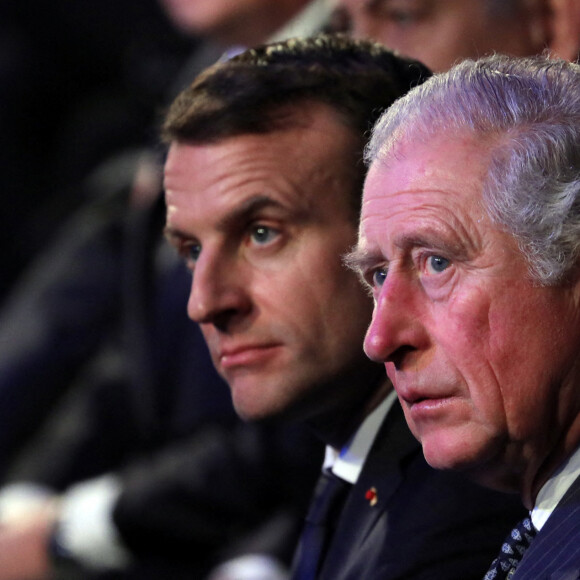 Le prince Charles et Emmanuel Macron lors de la cérémonie marquant à Jérusalem le 75e anniversaire de la libération du camp nazi d'Auschwitz, le 23 janvier 2020, au Mémorial de Yad Vashem.