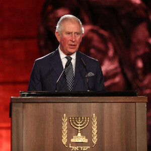 Le prince Charles lors de la cérémonie marquant à Jérusalem le 75e anniversaire de la libération du camp nazi d'Auschwitz, le 23 janvier 2020, au Mémorial de Yad Vashem.