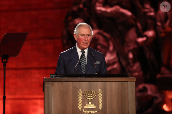 Le prince Charles lors de la cérémonie marquant à Jérusalem le 75e anniversaire de la libération du camp nazi d'Auschwitz, le 23 janvier 2020, au Mémorial de Yad Vashem.
