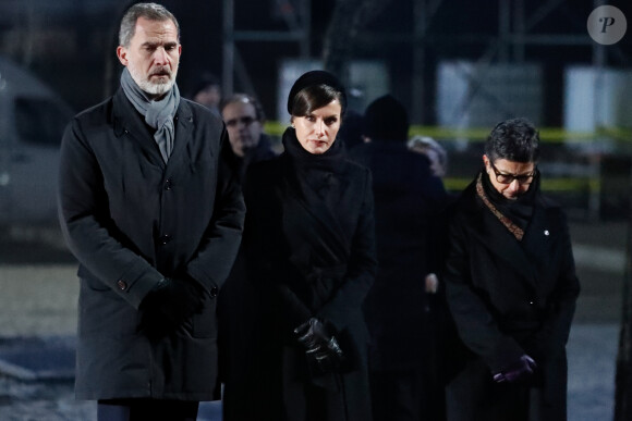 Le roi Felipe VI et la reine Letizia d'Espagne lors de la cérémonie commémorative des 75 ans de la libération du camp d'Auschwitz-Birkenau à Brzezinka en Pologne le 27 janvier 2020.