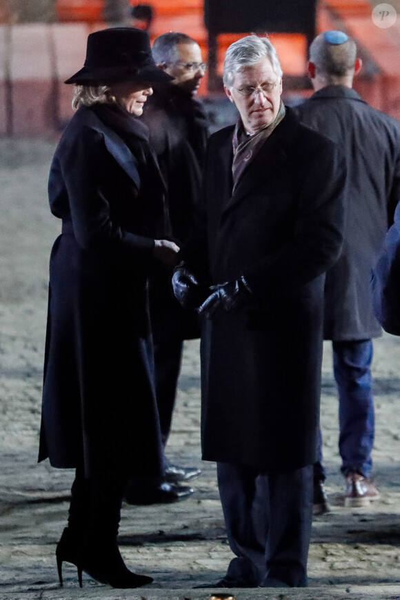 Le roi Philippe de Belgique et la reine Mathilde lors de la cérémonie commémorative des 75 ans de la libération du camp d'Auschwitz-Birkenau à Brzezinka en Pologne le 27 janvier 2020.