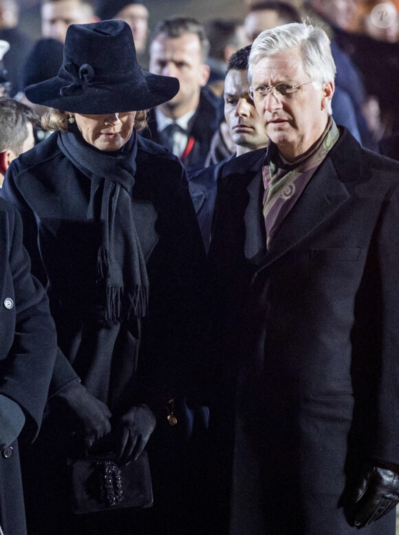 La reine Mathilde et le roi Philippe de Belgique lors de la cérémonie commémorative du 75e anniversaire de la libération du camp d'Auschwitz-Birkenau à Brzezinka en Pologne le 27 janvier 2020.