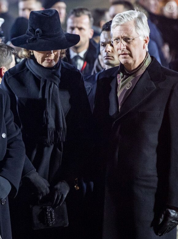 Le roi Philippe de Belgique et la reine Mathilde de Belgique à la cérémonie commémorative des 75 ans de la libération du camp d'Auschwitz-Birkenau à Brzezinka, le 27 janvier 2020, en Pologne.