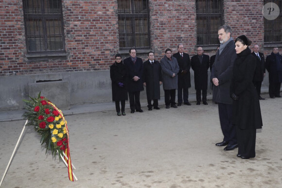La reine Letizia et le roi Felipe VI d'Espagne en visite à Auchwitz-Birkenau le 27 janvier 2020 pour le 75e anniversaire de la libération du camp de concentration.
